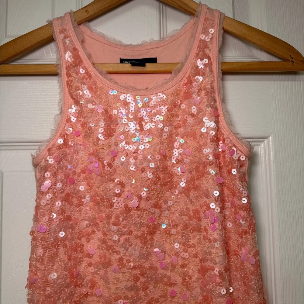 Gap Kids Peach Colored Sequin Dress Size 8 Y2K Sleeveless Party 2000s EUC Summer